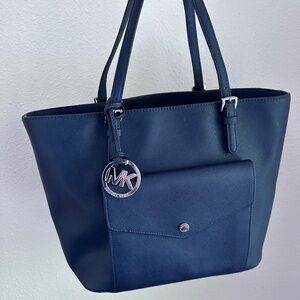 MIchael Kors Navy Blue Large Tote Bag Carryall Travel Tote w/Pockets + handles